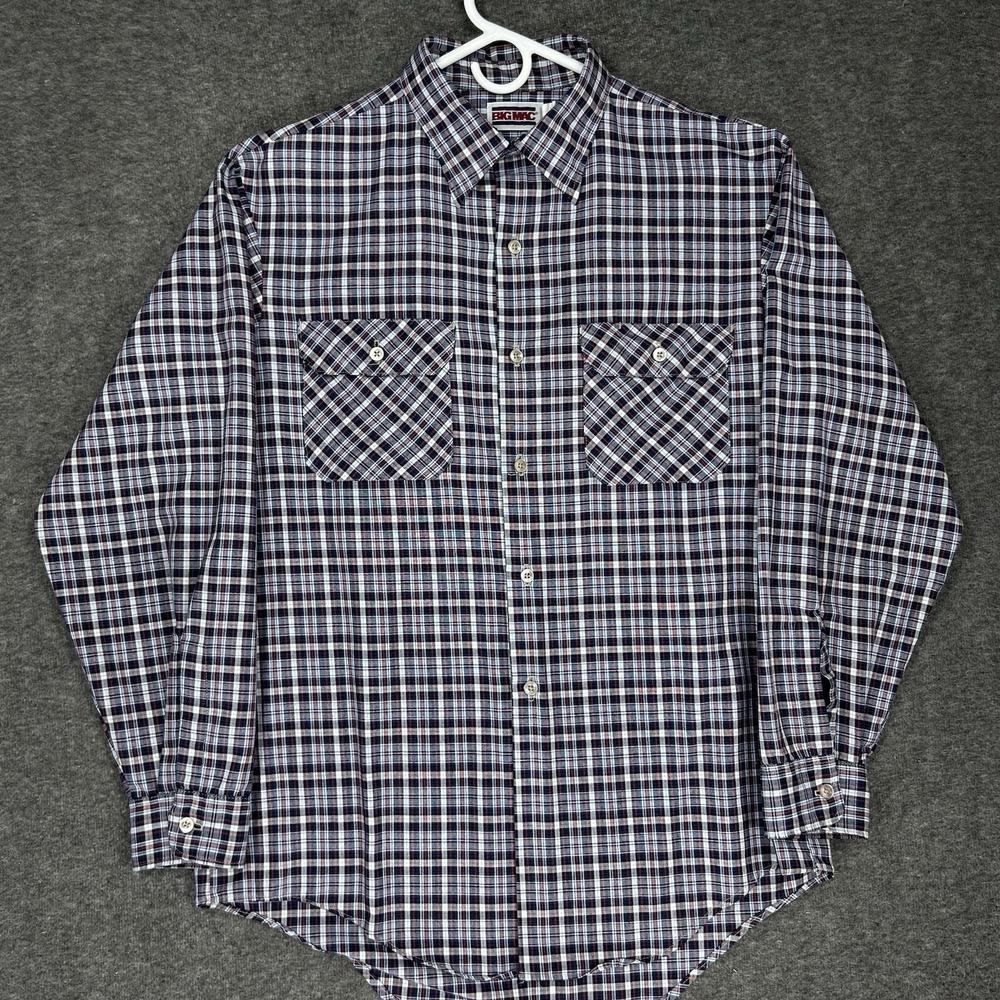 Vintage Big Mac Shirt Mens Large blue Plaid Long sleeve Made in USA button up
